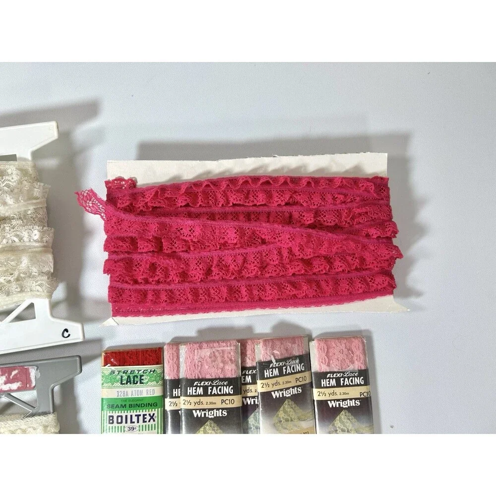 Vintage Ruffled Lace Trim Lot Stretch Craft Fabric Unknown Measurements